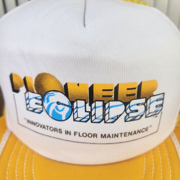 VTG Pioneer Eclipse J.F. Beaver Snapback Trucker Hat Cap Yellow White Foam USA - Picture 3 of 10